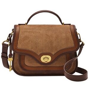 Fossil Heritage Brown Suede Corduroy Crossbody Bag Purse